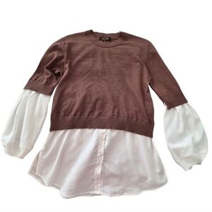 TRUTH Brown Sweater with White Layered Sleeves